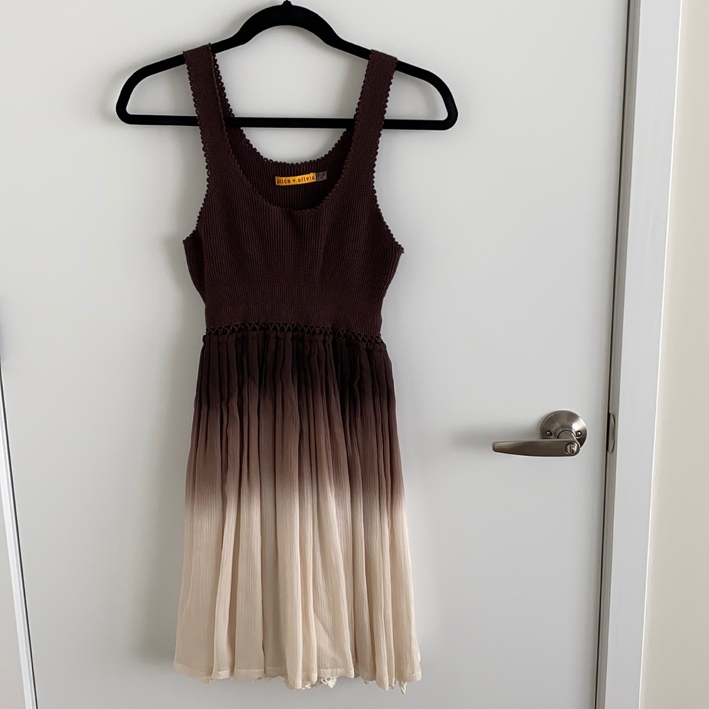 Alice + Olivia brown knit and ombré silk dress XS
